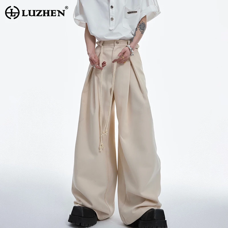 

LUZHEN Trendy Solid Color Loose Casual Trousers Autumn Men's 2024 Original Street Wear Pleat Design Stylish Loose Pants LZ4057