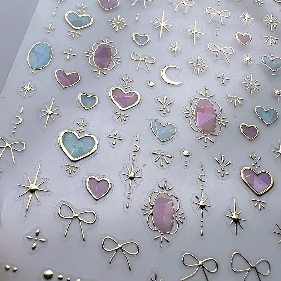 1szt 5D Shell Light Nail Stickers Fashion Gold Border Love Heart Bowknot Moon Star Art Decal Wysokiej jakości dekoracje do manicure