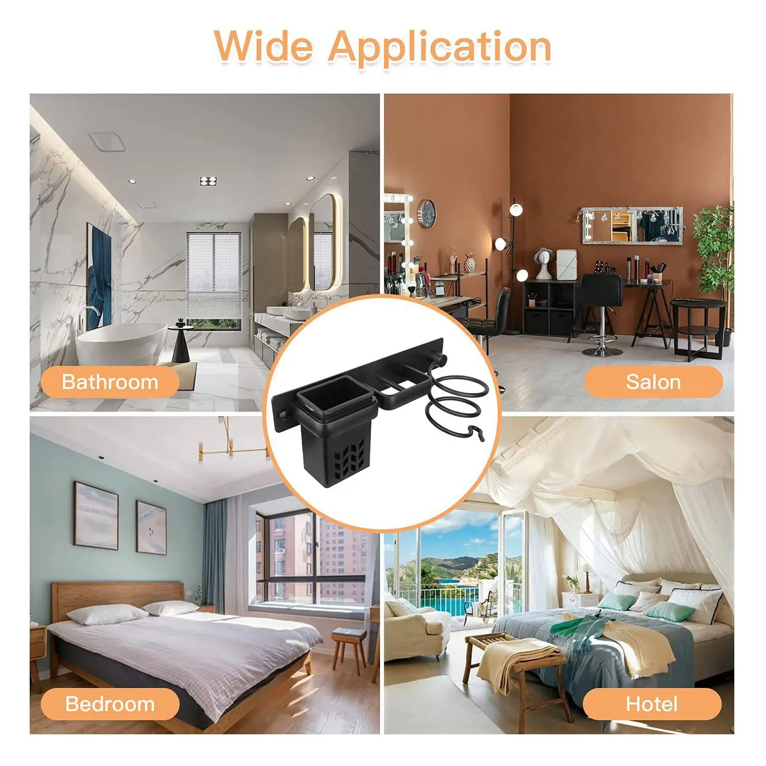 B84B-Hair Dryer Organizer Rack Bathroom Hairdryer And Straightener Holder Wall Mounted Shelves Accessories Blower Shelves