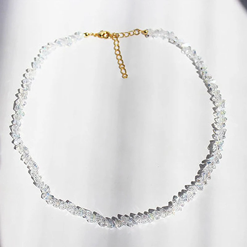 Mulit-cut Glass Crystal Irregular Beaded Choker Necklace For Women Transparent Vintage Korean Collarbone Collar Neck Jewelry