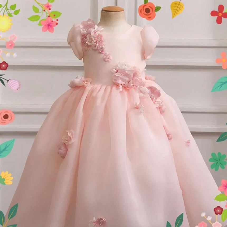 Children\'s Appliques Princess Evening Gown Wedding Birthday Perform Party Flower Girls Dress A3822 Vestidos Bridesmaid Dresses