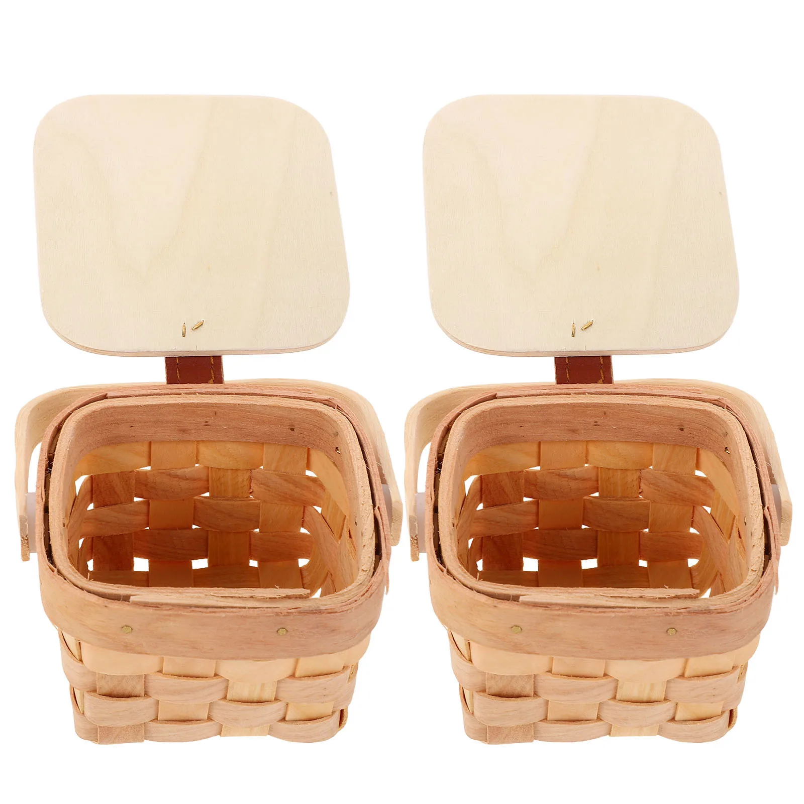 2Pcs Mini Woven Basket Wood Chip Small Rustic Candy Holder Portable Basket for Wedding Flower Girl Kids Picnic Party Favor