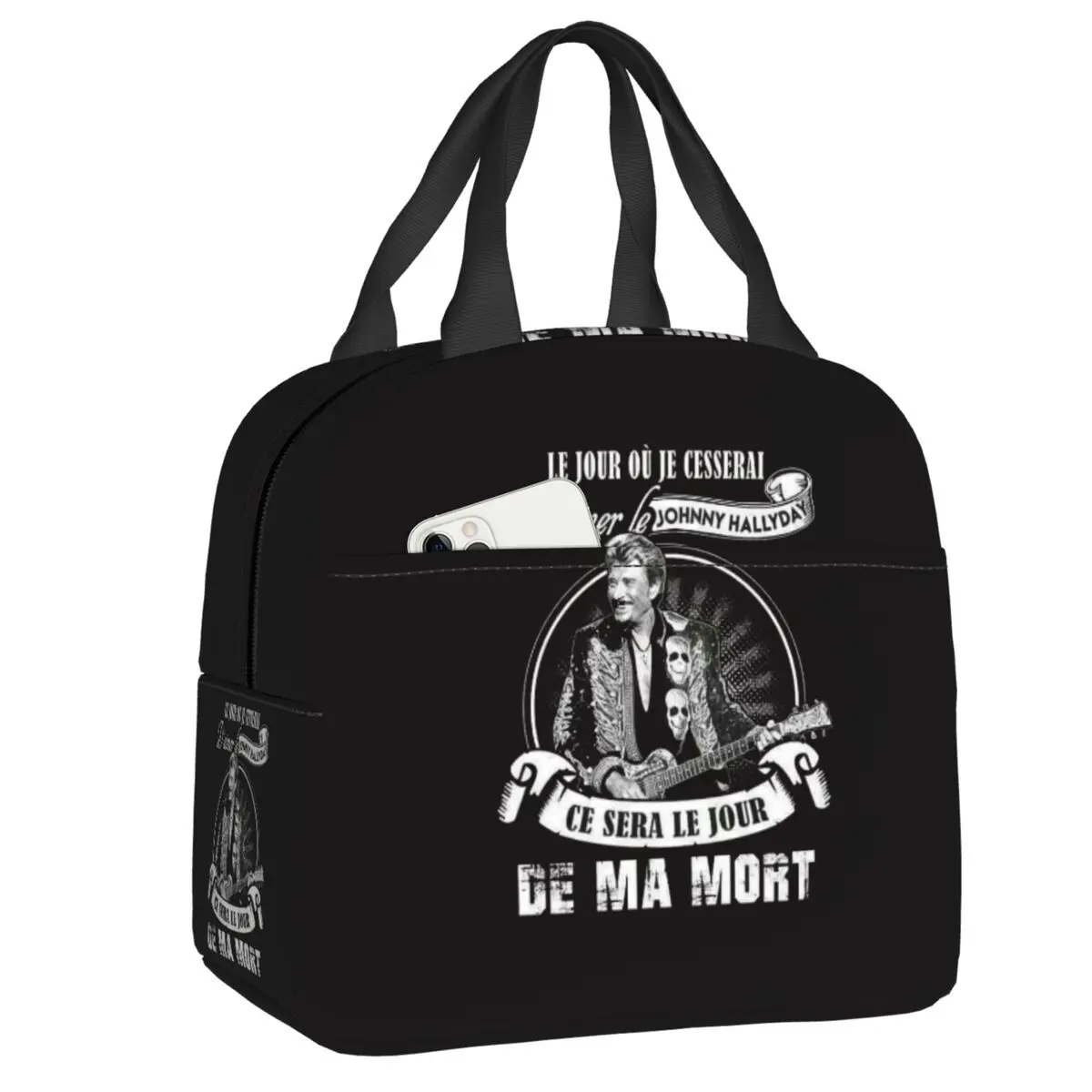 

Custom Johnny Hallyday French Singer Insulated Lunch Bag for Women Leakproof Heavy Metal Rock Thermal Cooler Lunch Tote Travel