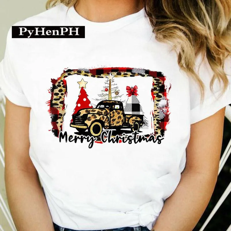 

Рождественская футболка Европейская и американская новогодняя рождественская праздничная одежда с принтом рождественской елки Повседневная белая эстетичная одежда