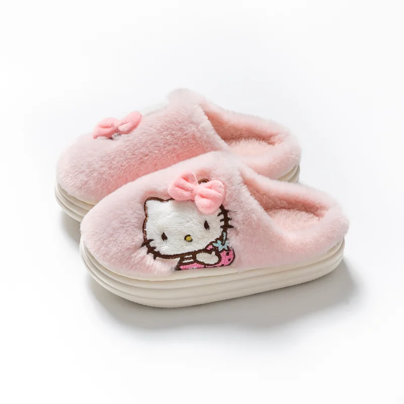 Hello Kitty Girl Winter Cotton Slippers Kawaii Women Warm Shoes Non-slip Soft Plush Indoor House Slippers Furry Slippers Gifts