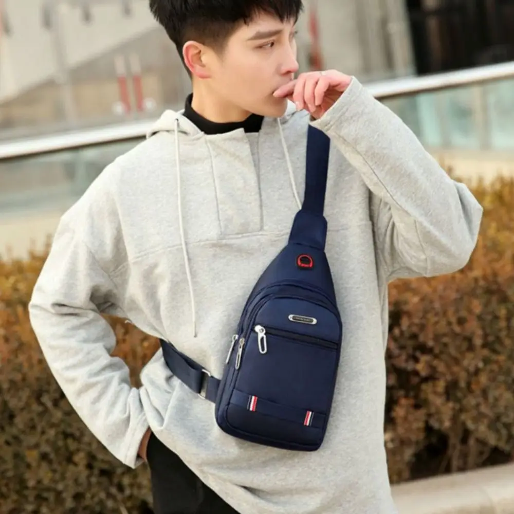 Crossbody Shoulder Bag Outdoor Lelaki Beg Chest Bag Man Sling Bag Outdoor Sports USB Charge Oxford Cloth 3 Zipper Bag