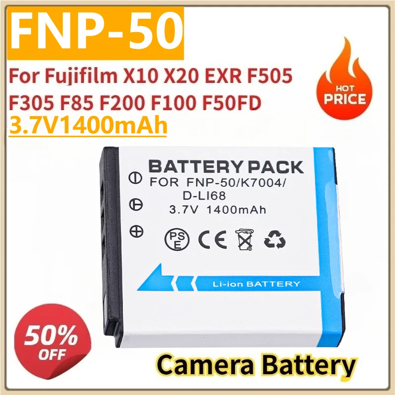 

New Camera Battery FNP-50 K7004 D-LI68 3.7V 1400mAh for Fujifilm X10 X20 EXR F505 F305 F85 F200 F100 F50FD F50 F75 F665