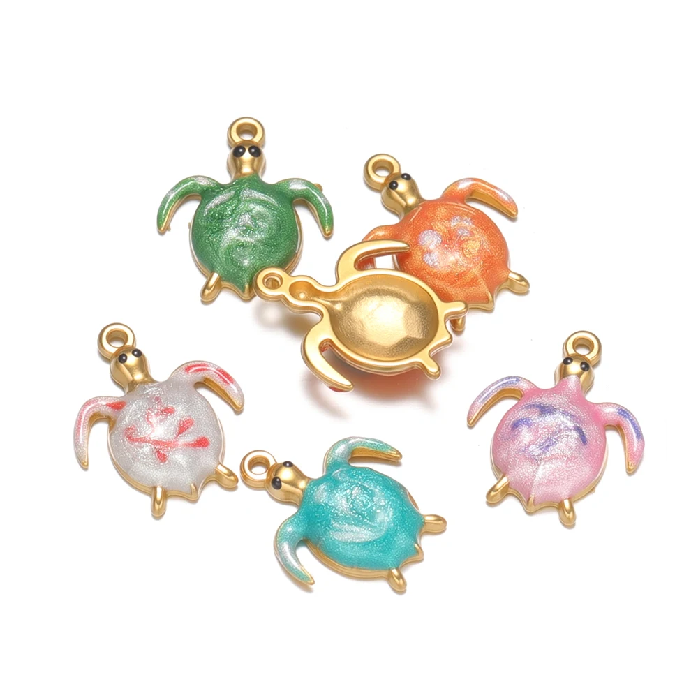 5Pcs Stainless Steel Enamel Small Sea Turtle Charms Necklaces Pendants for DIY Women Jewelry Children Bracelets Earrings Making