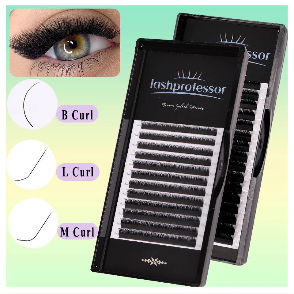 Lashprofessor B/L/M Curl Eyelash Extension Individual False Eyelash Matte Black Soft M/L Cashmere Lash Extension Trays Silk Lash