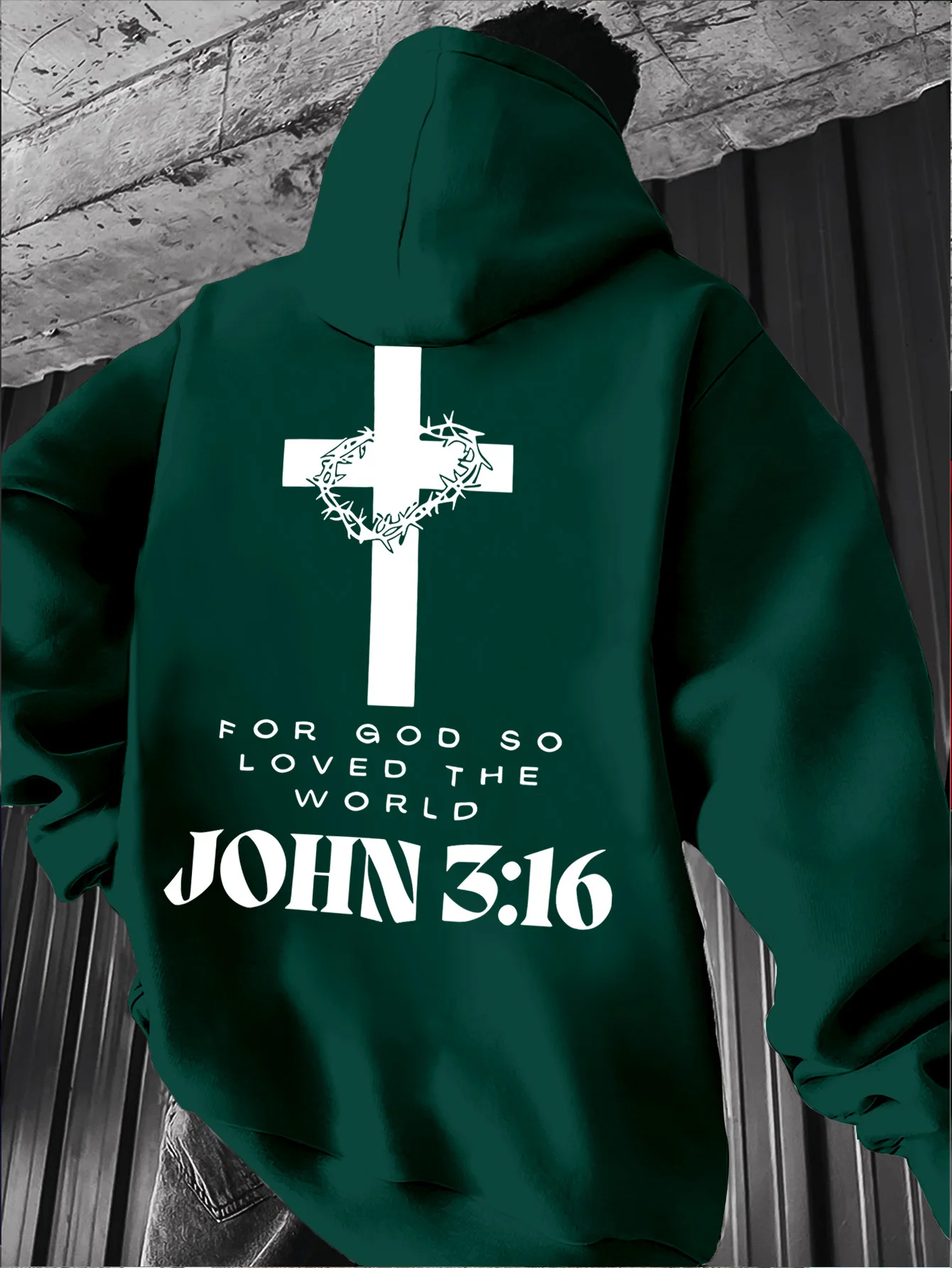 Übergroßer Christlicher Kreuz-Hoodie mit Aufschrift "Johannes 3:16" Herren Hip-Hop Sport Streetwear Lässiger Fleece-Pullover – Detail 6