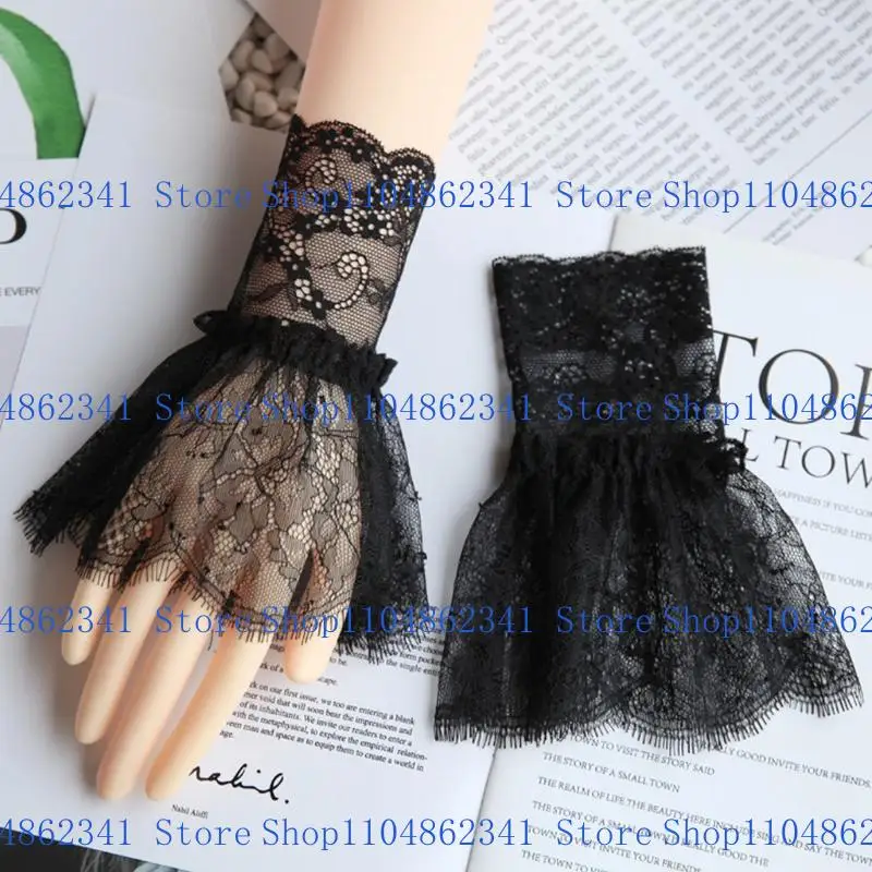 

5asd Sunblock Fingerless Bridal Lace Gloves Short Floral Gloves for Women Decorative