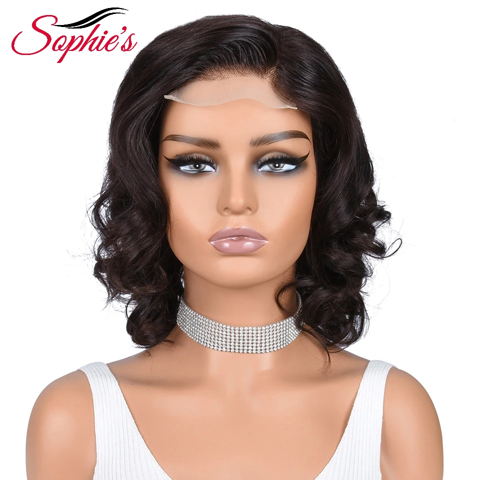 Sophies 4*4 Lace Closure Loose Wave Human Hair Wigs Natural Color Wig Brazilian Remy Hair 180% Density 10 Inches Wig For Women