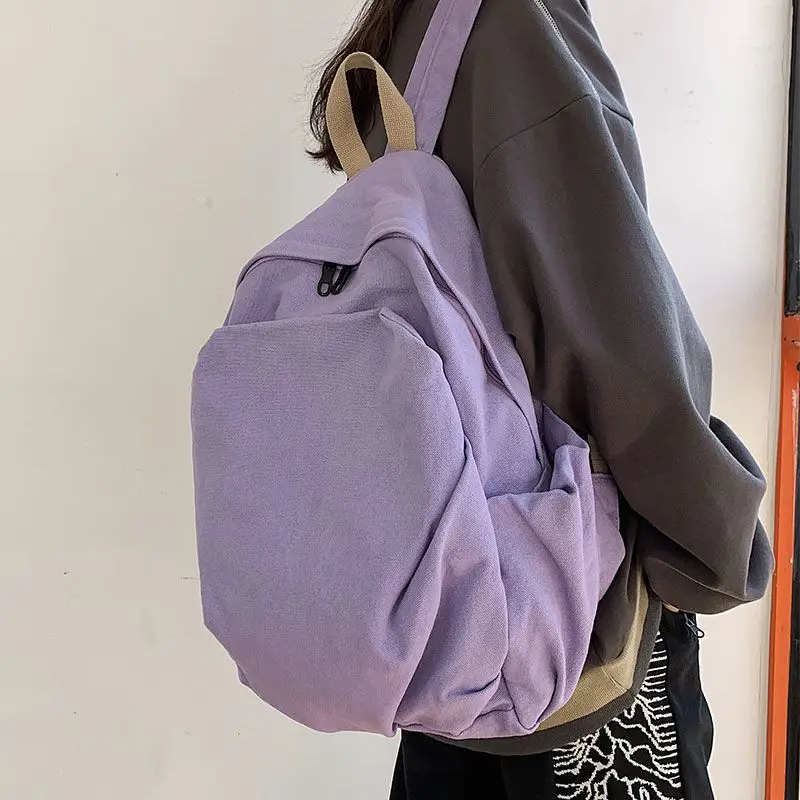Vintage Washed Canvas Backpack for Women Men Solid Green Casual Large Capacity Simple Aesthetic School Student Bookbag Travel Da