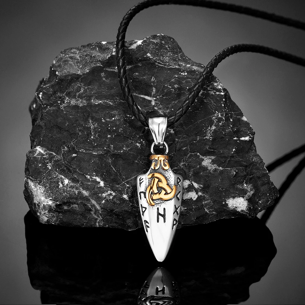 Noorse Runen Odin's Speer Gungnir Ketting Mannen Goud Kleur Rvs Pijlpunt Hanger Valknut Talisman Mannelijke Vikings Sieraden