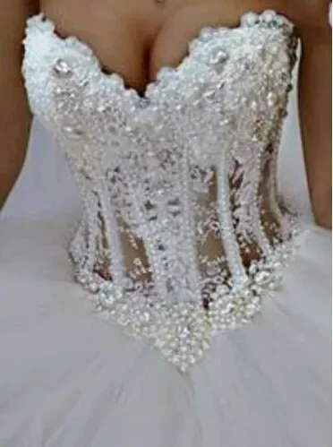 Vestido de novia de lujo personalizado con cuentas de perlas, vestido de baile hinchado, gran oferta