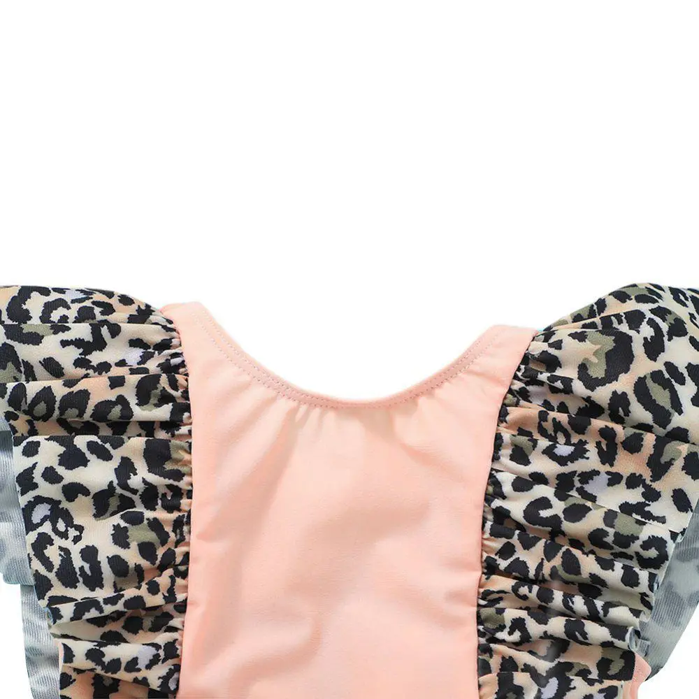 Maillot de bain une pièce imprimé léopard, pour bébé, princesse du soleil, vert uni, Bikini, pour enfant en bas âge