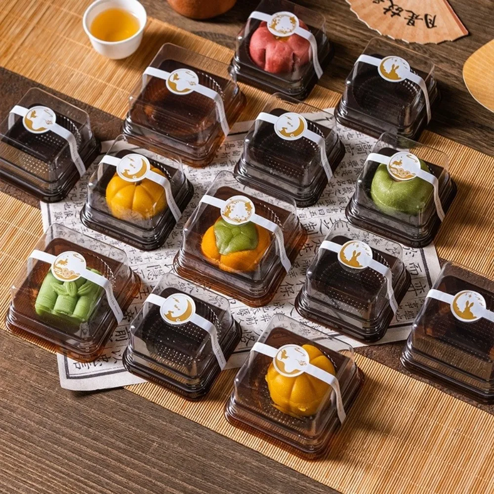

50pcs 50/80//100g Moon Cake Boxes Square Shape Plastic Muffin Container Box Transparent Cupcake Boxes Birthday Gifts