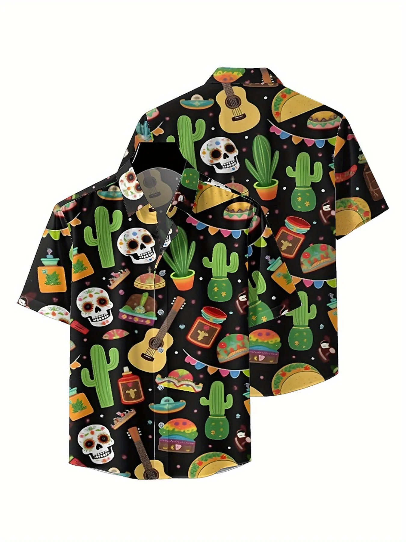 Men's Plus Size Hawaiian Shirts Skull and Cactus pattern, Summer Casual Tops, Suitable for Outdoor and Party, Streetwear