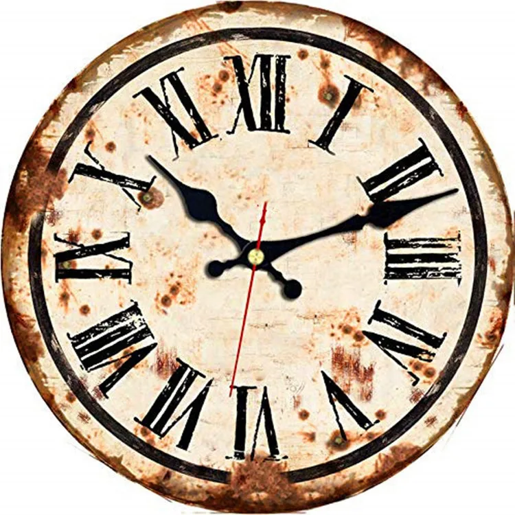 

American country retro industrial style wall clock creative round clock printing home decoration silent clock