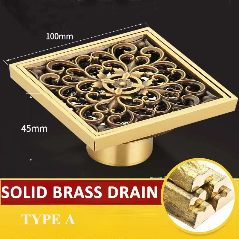 Euro Square Floor Drains Antique Brass Shower Hardware bathroom accessories Floor Drain Deodorant Floor Drain Strainer Cover