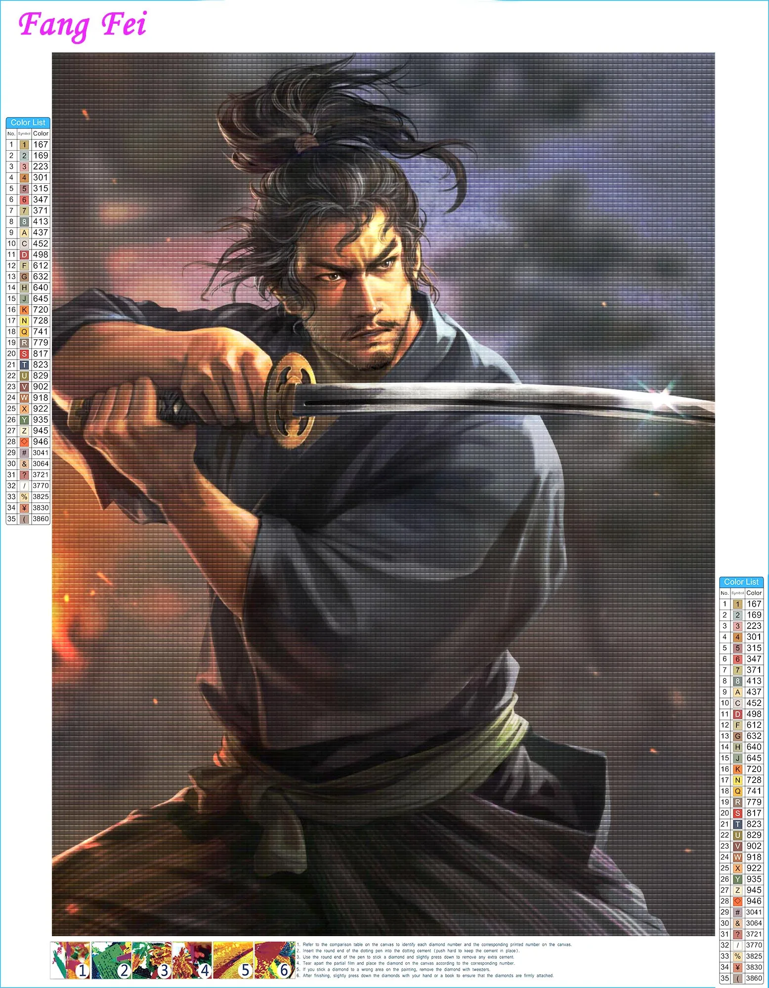 Peinture de diamant Miyamoto Musashi, Kit de broderie de samouraï Bushido, Art mural, point de croix, image en strass, mosaïque, décor de maison, bricolage