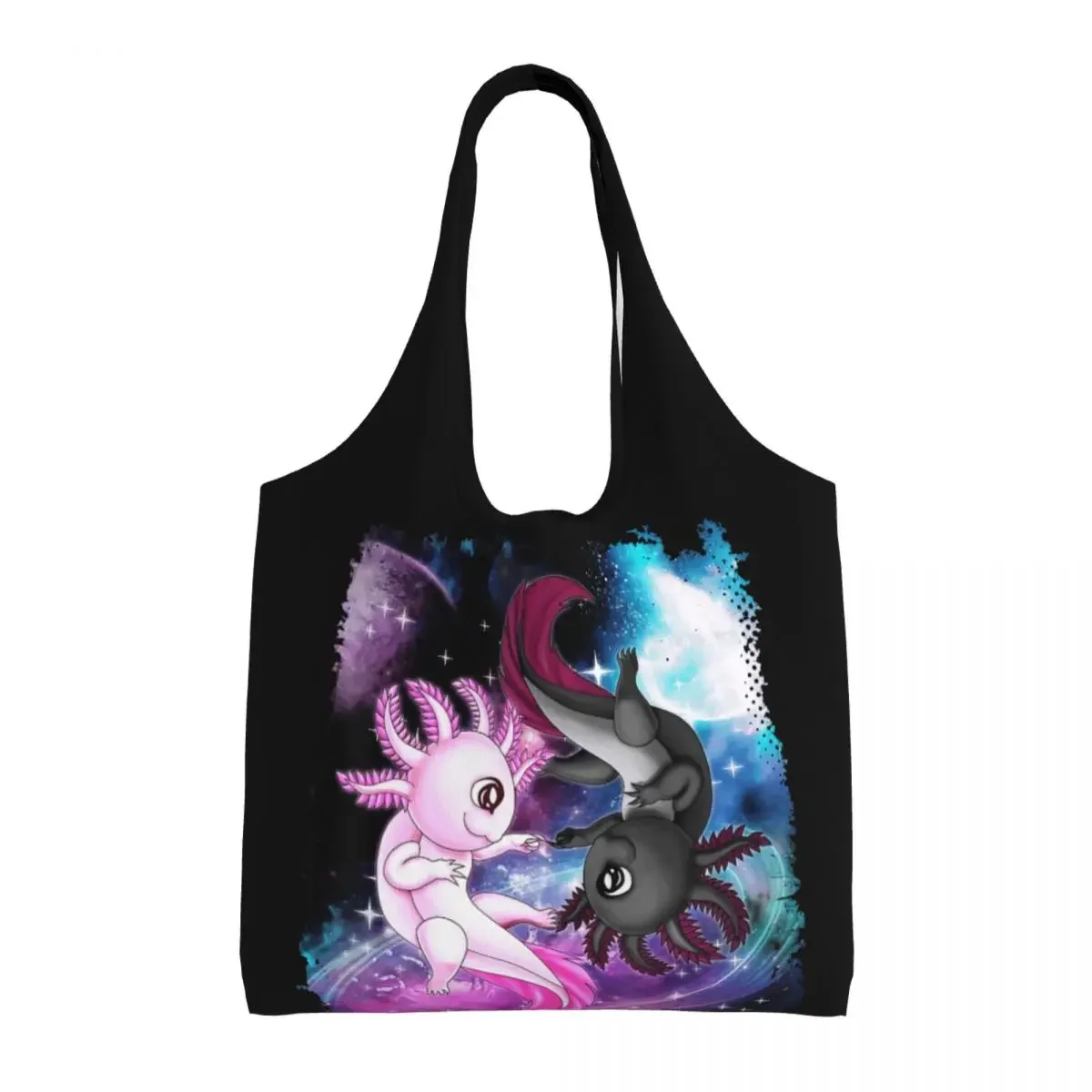 

Reusable Axolotl Yin Yang Plush Pets Floating Space Shopping Bag Women Canvas Shoulder Tote Bag Durable Grocery Shopper Bags