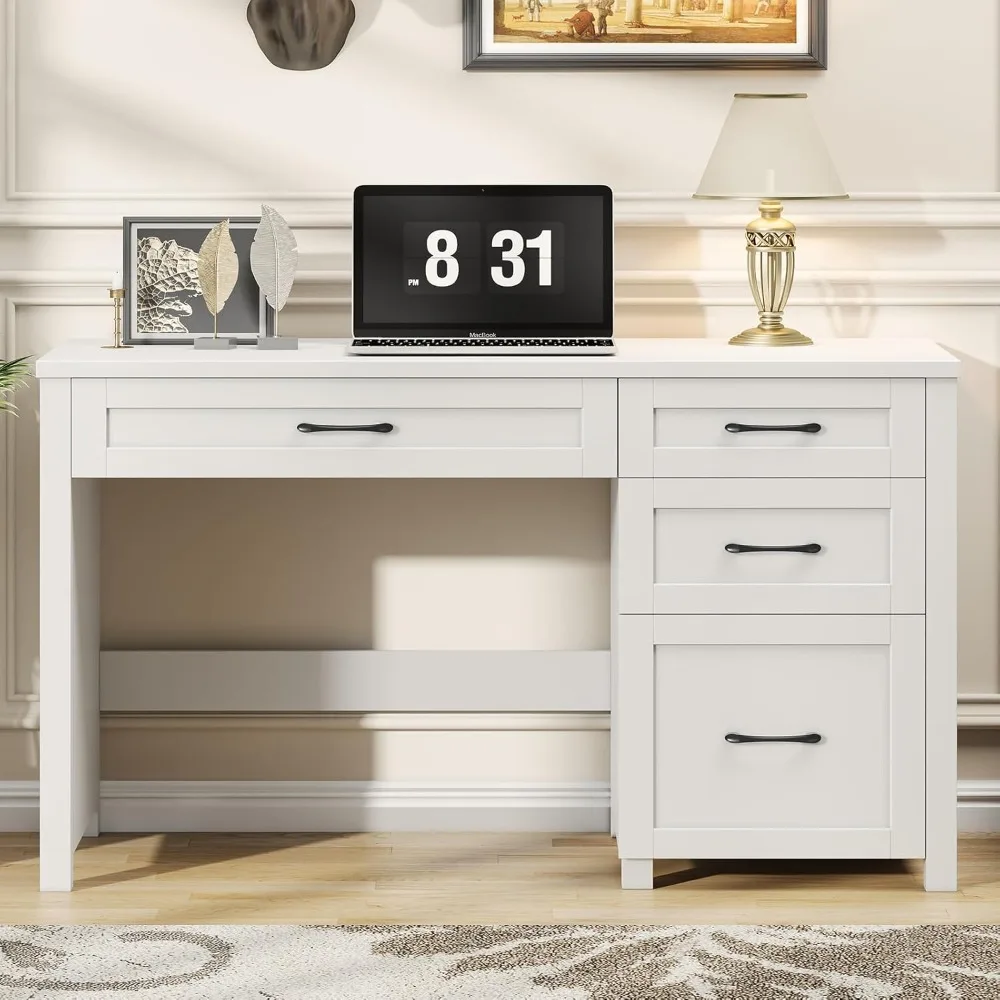 

47 administrative desk, computer desk with file drawers and charging station, home office, study workstation