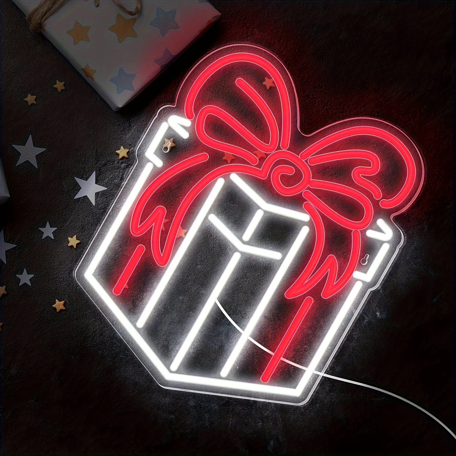 LED Neon Light Sign Christmas Gift Box Neon Sign for Party Bar Bedroom Restaurant Shop Wall Mount Decor Dimmable USB-Powered