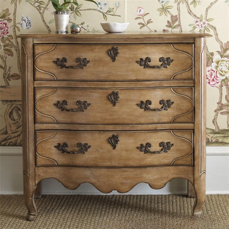 Solid wood bedside table American oak retro old three-draw side cabinet