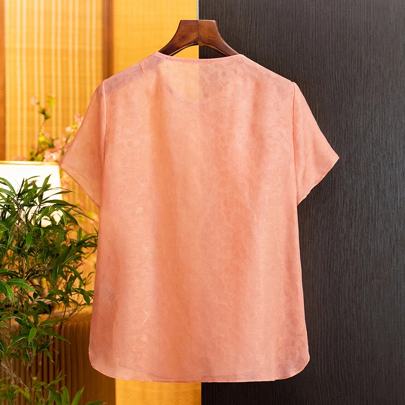 New Chinese-Style Silk Fashion Elegant Temperament Asymmetrical Collar Blouse for Women 2026 Summer New Silk Button-Up Top for Women
