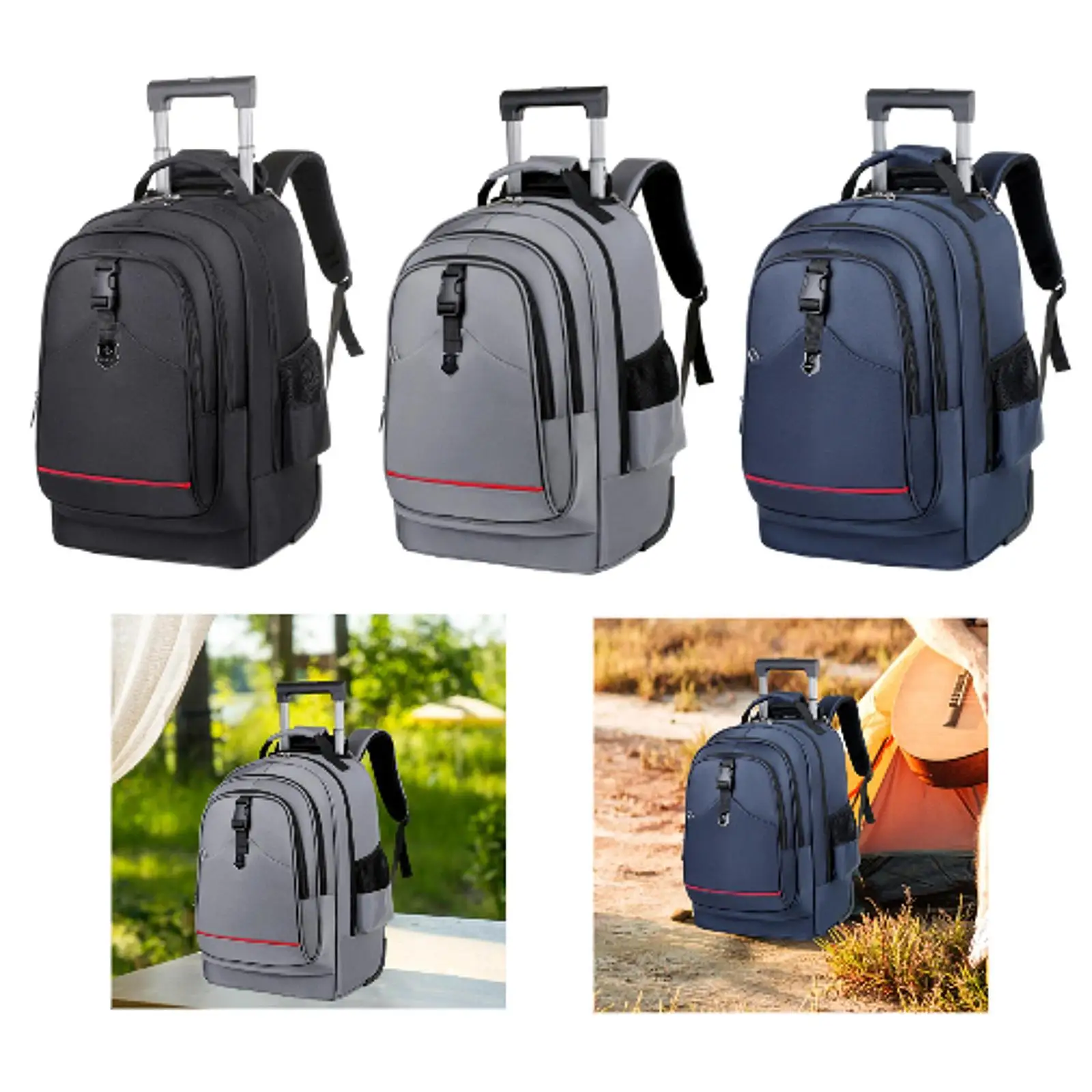 Rolling Backpack Sturdy Handle Labor Saving Hidden Shoulder Strap Trolley Backpack Wheeled Backpack for Travel Camping Business