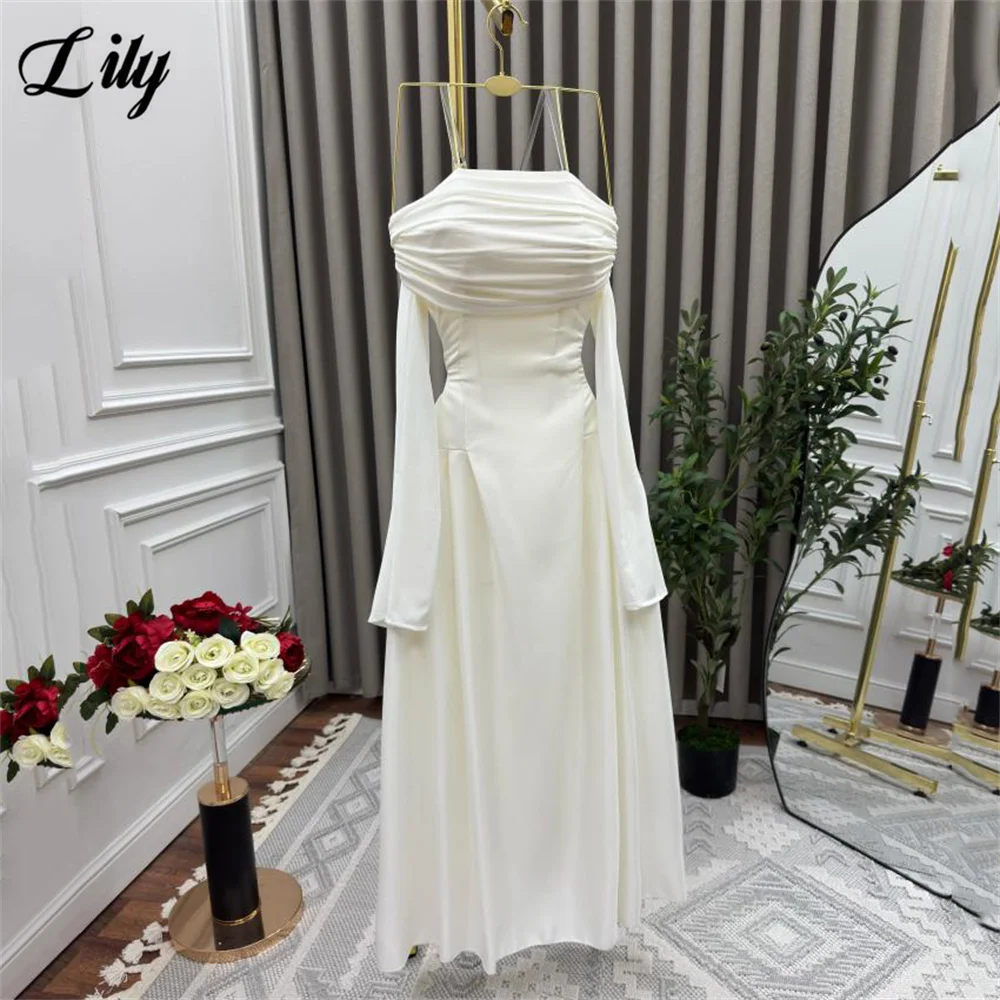 Lily White Evening Dress Off the Shoulder Prom Dresses Full Sleeves Party Formal Gown A Line robe de bal for Woman Customized image 4