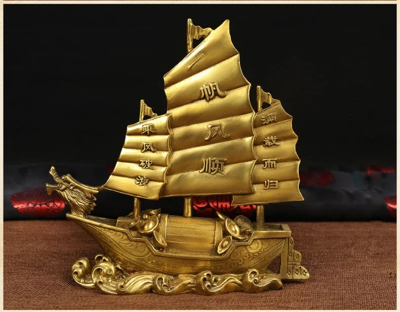 

Sailing Ship Statue Feng Shui Decor for Fortune, Wealth and Prosperity - Decorative Gold Wealth Sailing Boat Décor for Office