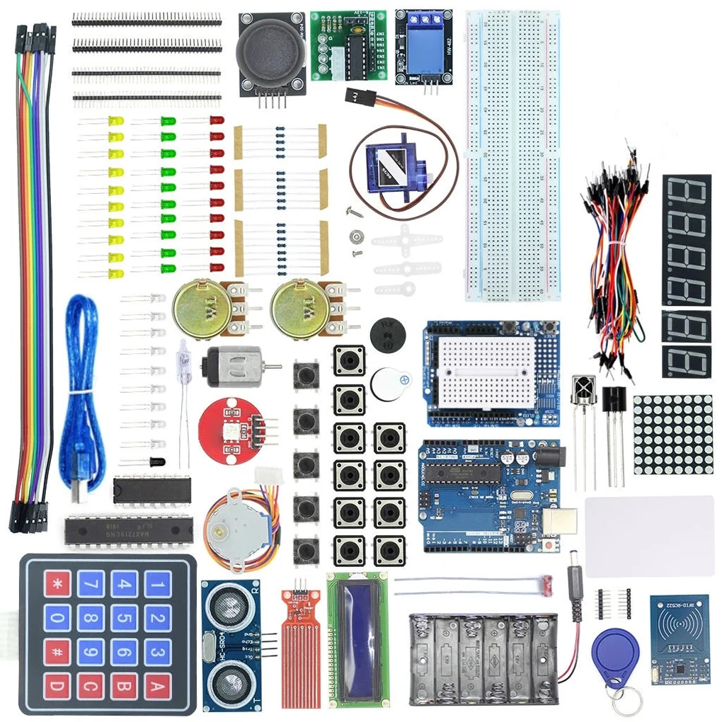 DIY Project Starter Kit for Arduino Uno R3 - Uno R3 Breadboard and holder Step Motor / Servo /1602 LCD / jumper Wire/ UNO R3