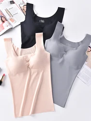 Lodowy jedwab bez rękawów bezprzewodowy wyściełany bielizna Push Up bezszwowy usztywniany kamizelka krótki Top Tee Camisole Feminino wygodny sen Cami