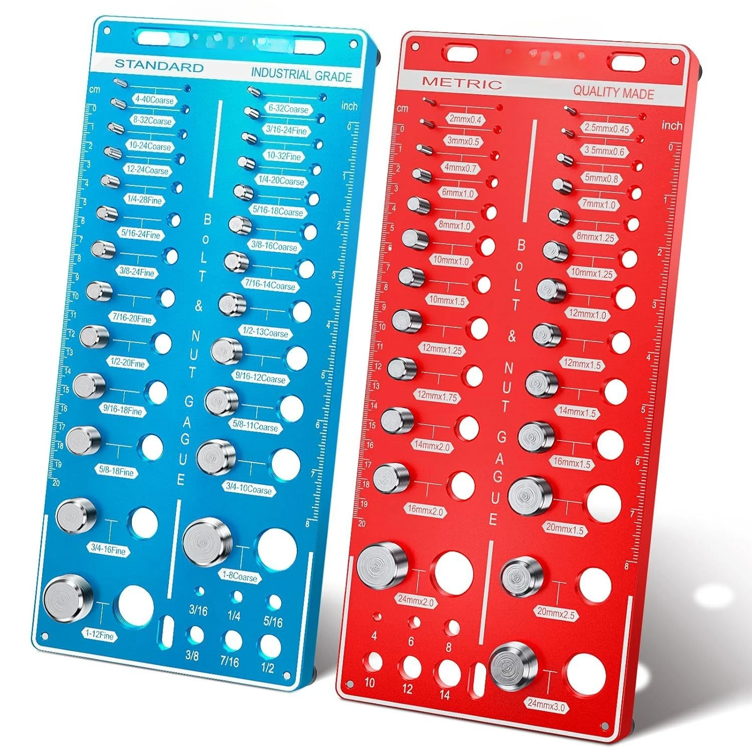 62 nut and bolt thread detectors with 25 standard and 25 metric bolts and 12 bit gauges