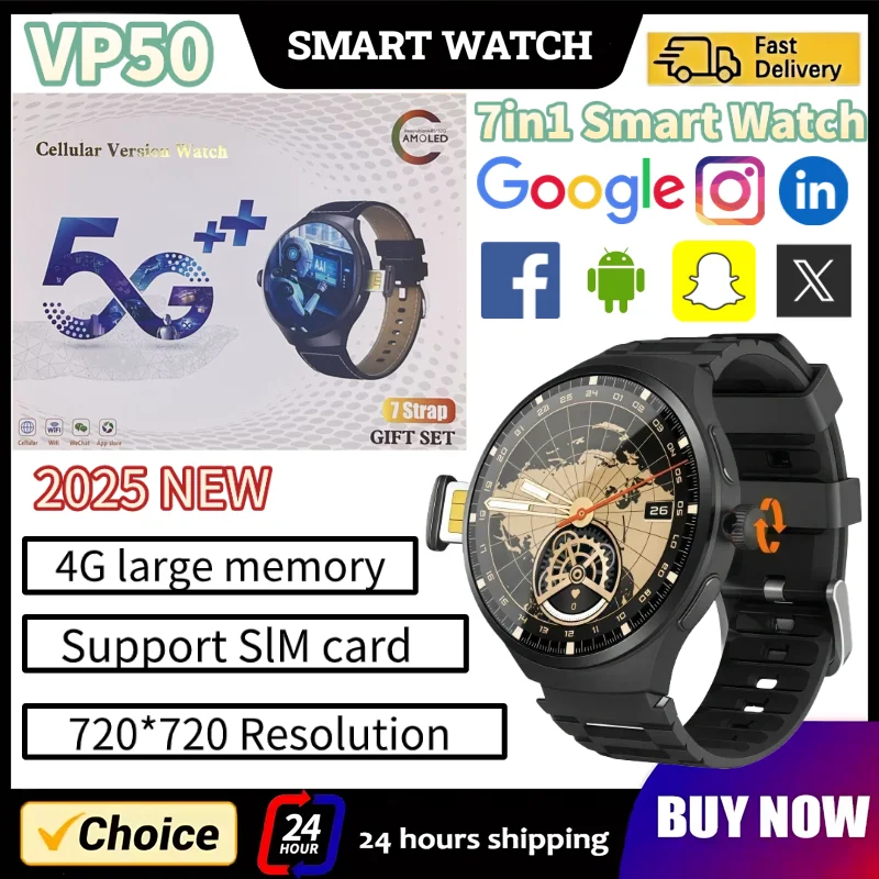 

VP50 5G Smartwatch 1 75 Inch AMOLED Display 1500mAh Large Battery 800W Rotating Camera GPS WiFi Android OS Waterproof Fitness