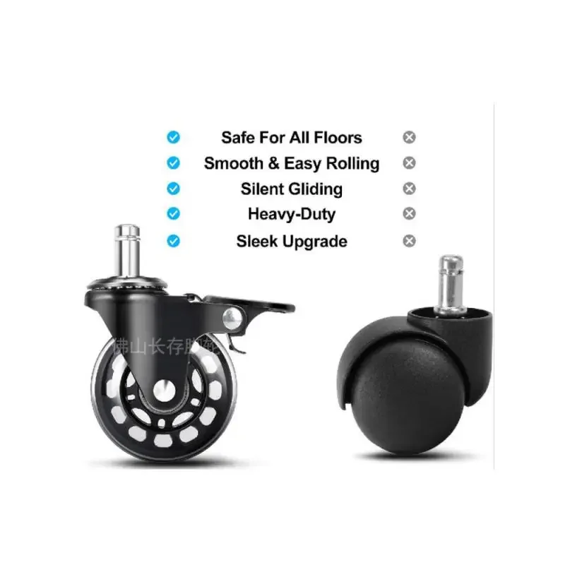 5 Packs 2.5 Inch Black M11 PU Transparent Wheel 11mm Office Chair Universal Brake Furniture Caster