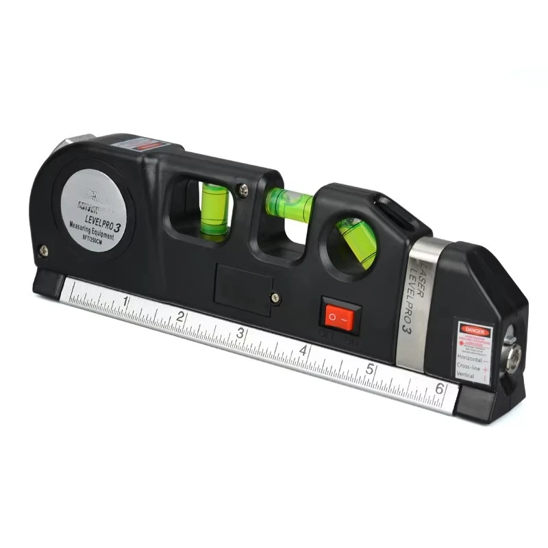 

Easy-to-use battery-powered laser level kit with crosshair multi-purpose metric imperial tape for laser distance measurement