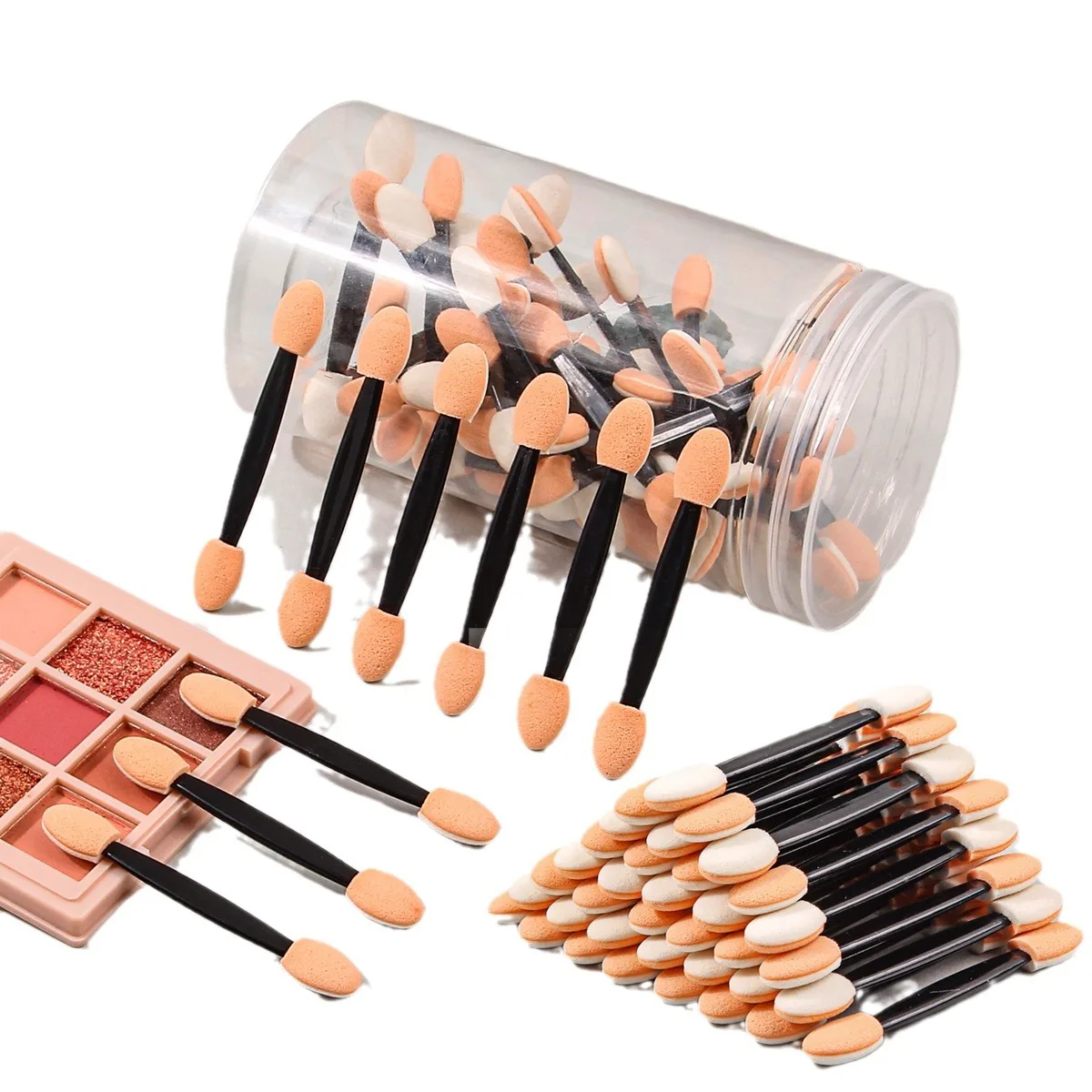 50本入り両端スポンジアイシャドウ＆ネイルアートブレンディングブラシセット - 収納ボックス付きポータブルトラベルメイクアップツール