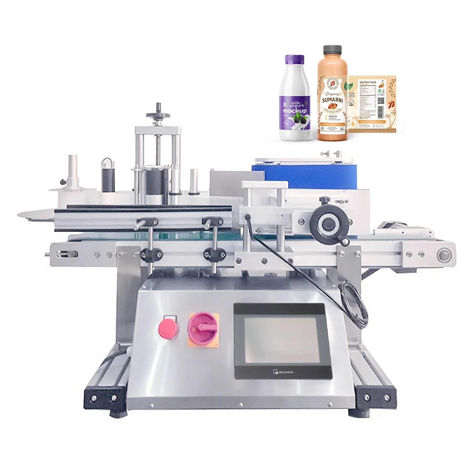 

YM400 small label sticker hand machine automatic desktop round bottle labeling machine for small business