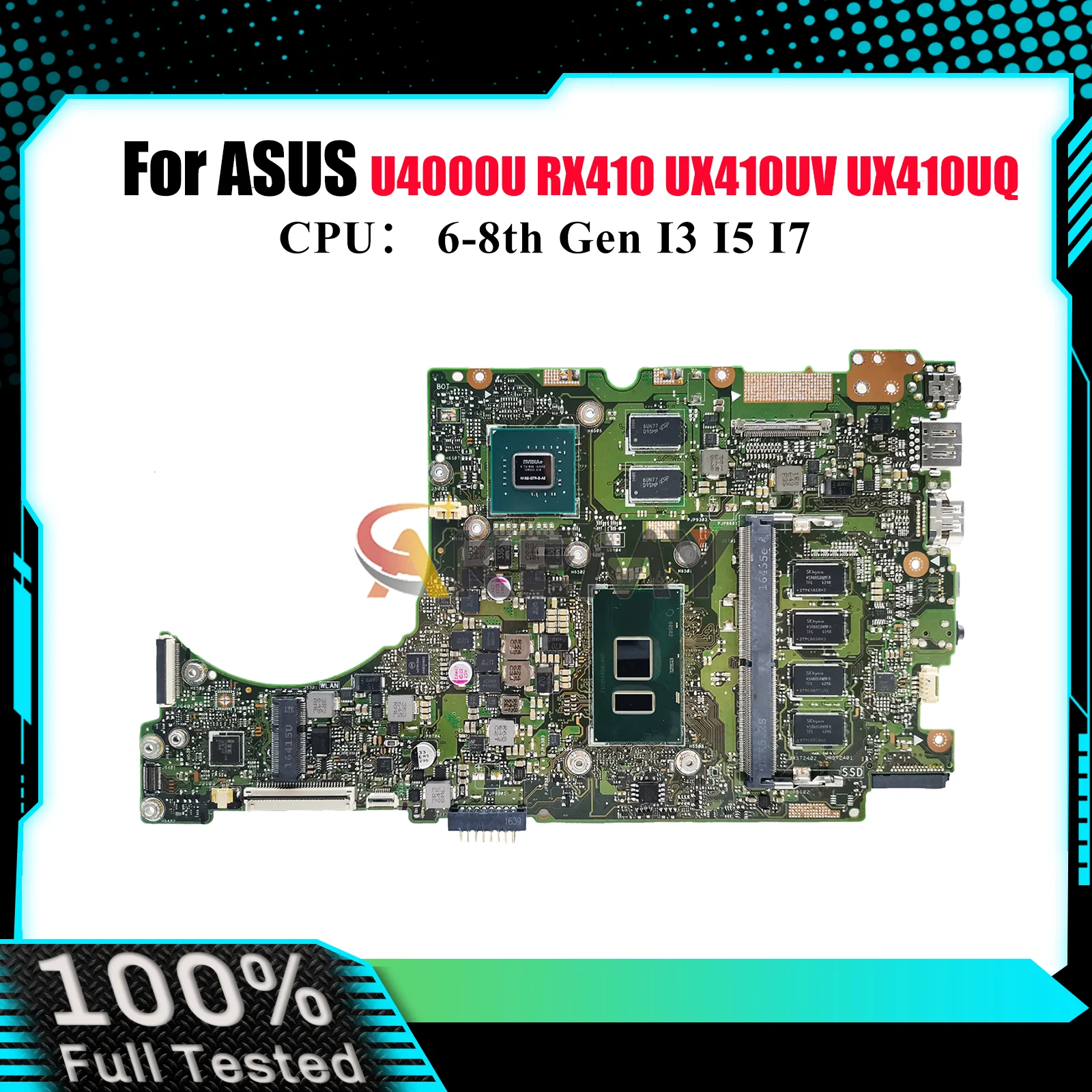 

UX410UV Laptop Motherboard For ASUS UX410UQ RX410 UX410UQK UX410UFR U4000U UX410UV UX410UQR UX310U Mainboard With I3 I5 I7 CPU