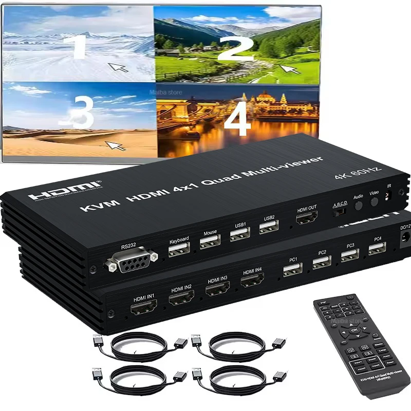 4K 60Hz HDMI KVM multivisor 4 en 1 salida HDMI USB KVM Quad multivisor conmutador 4x1 PIP para 4 Uds Share Monitor teclado ratón