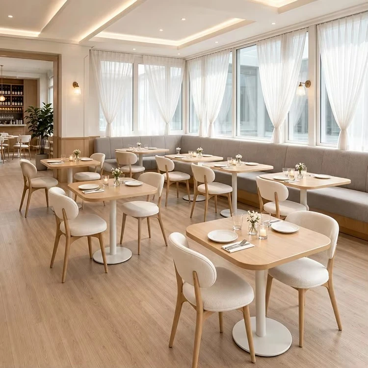 L Shape Customized Booth Seating Solid Wood Square Table Fabric Upholstered Chair Commercial Furniture for Restaurant