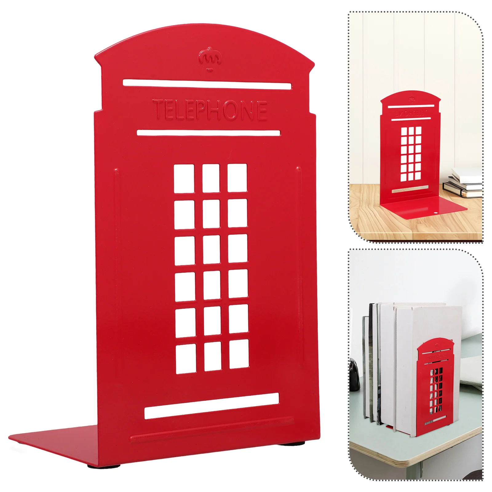 

2 Pcs Creative Book Support Organizer Iron Ends Metal Base Stands Telephone Booth Bookend Shelf Vintage for Shelves Delicate