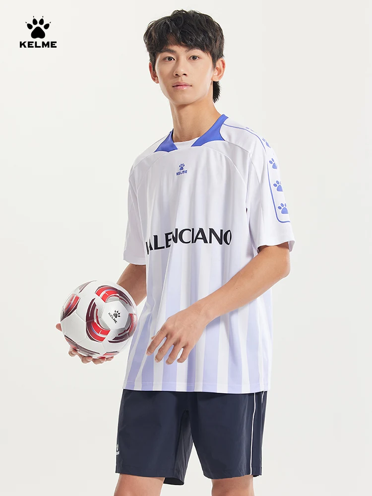 KELME lapel soccer short sleeve T-shirt men striped sports trend casual shorts a la carte sui