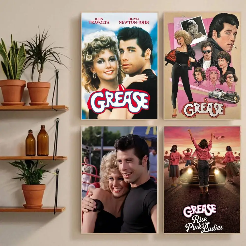 1pc GREASE Vintage Movie Poster Sticker Print Waterproof Wall Art For Living Room Bedroom Home Decor