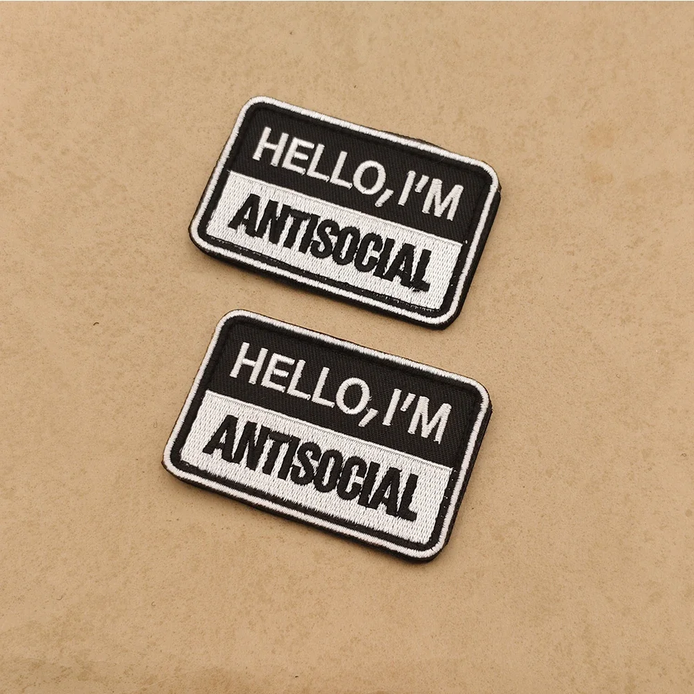 Hello I'm Antisocial Funny Meme Tactical Patch Hook & Loop Military Embroidered Badge for Molle Backpack