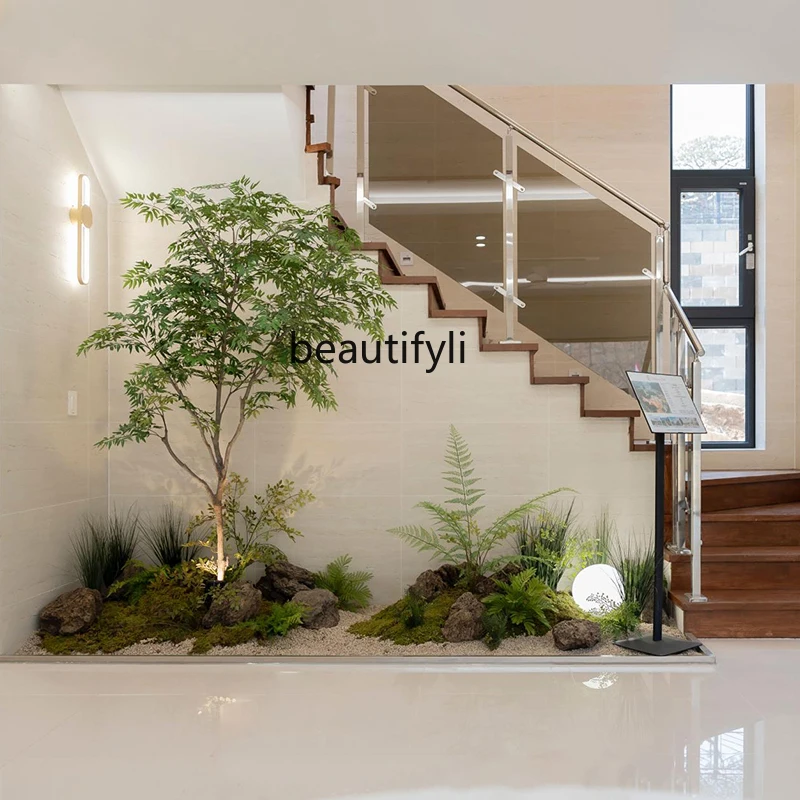 Simulated green plant decoration staircase corner landscaping with light luxury simple wind soft decoration fake tree plants