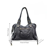 Y2K Spicy Girl One Shoulder Crossbody Bag Vintage Washed Leather Soft Leather Motorcycle Bag Large Capacity Bag - Image 4